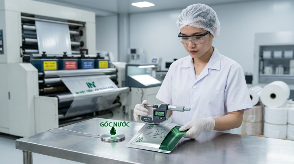 Quy trình in mực Flexo gốc nước đạt chuẩn QCVN 12-1:2011/BYT cho bao bì khăn lạnh nhà hàng tại xưởng In Việt Tiến - sử dụng khăn lạnh đúng quy cách