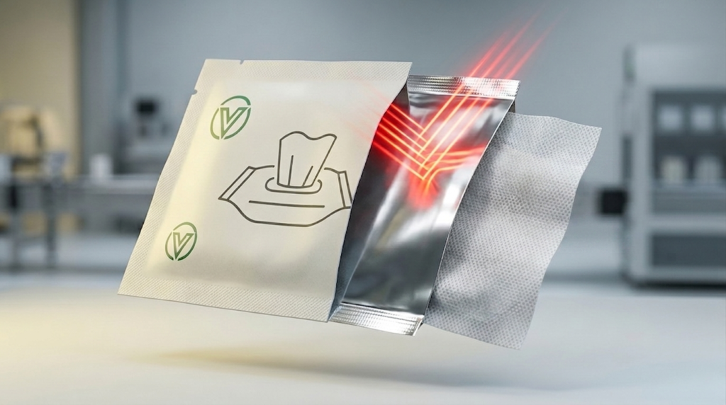 Phân Tích Kỹ Thuật Vật Liệu Khăn Lạnh: GSM, Cấu Trúc Lưới & Màng Bao Bì 2 So sánh kỹ thuật bề mặt vải không dệt vân chấm bi 55gsm và vân lưới 65gsm sản xuất khăn lạnh In Việt Tiến - Kỹ Thuật Vật Liệu Khăn Lạnh